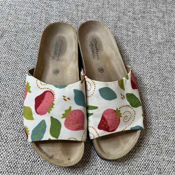 Gudrun Sjoden Strawberry Digital Print Fabric Sandals Size 38 - Picture 1 of 8